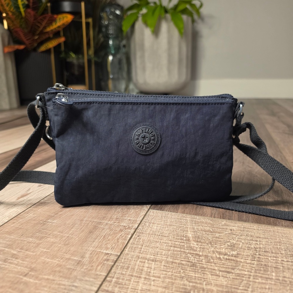 Kipling Keiko Small Crossbody Bag Navy Blue Crinkle Nylon Messenger Mini Purse